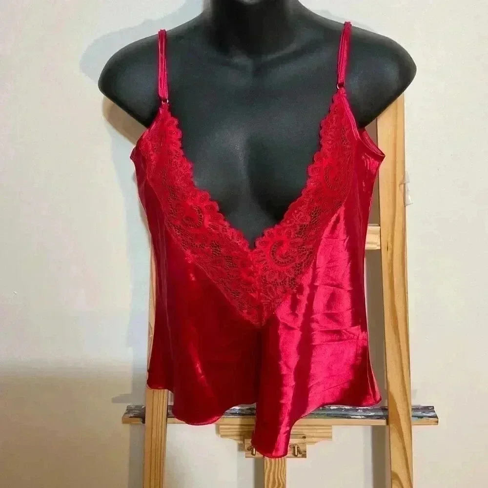 Red slip top lace accents size large
